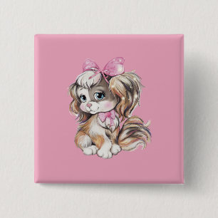 Badge Carré 5 Cm Bouton Chiot