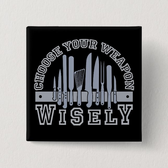 Badge Carré 5 Cm Bouton Choisir votre arme (Devant)