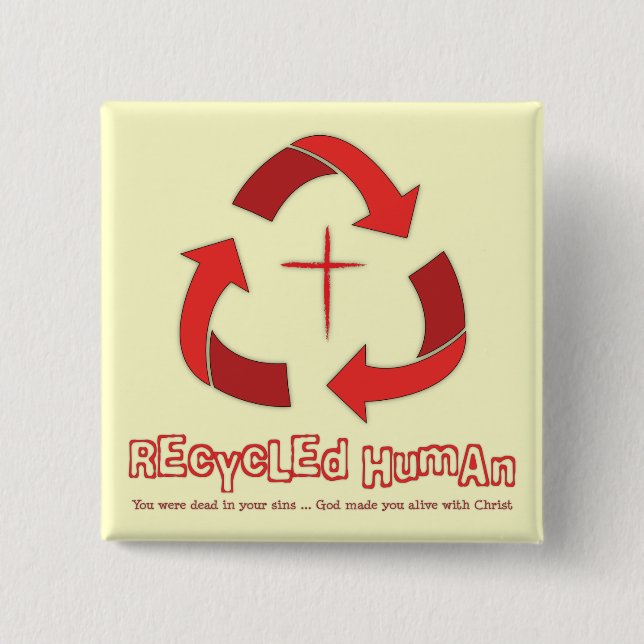 Badge Carré 5 Cm Bouton chrétien humain Recyclé (Devant)