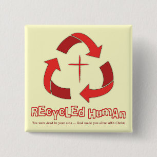 Badge Carré 5 Cm Bouton chrétien humain Recyclé