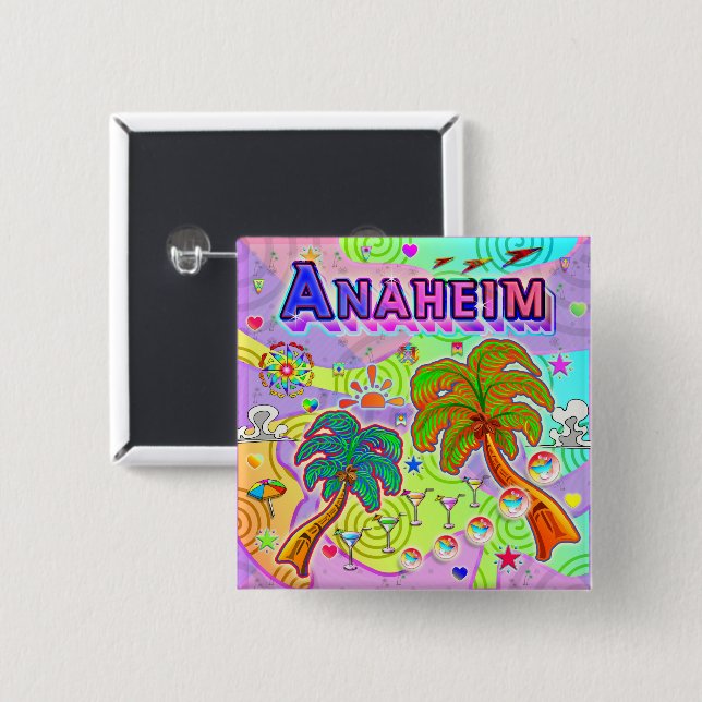 Badge Carré 5 Cm Bouton cible de vacances Anaheim (Devant & derrière)