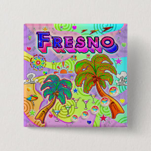 Badge Carré 5 Cm Bouton cible de vacances Fresno