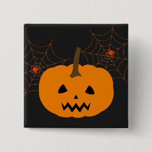 Badge Carré 5 Cm Bouton Citrouille Halloween