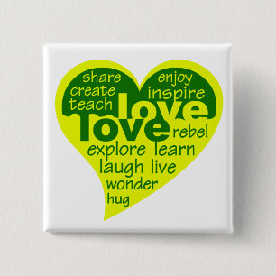 Badge Carré 5 Cm Bouton Coeur d'amour