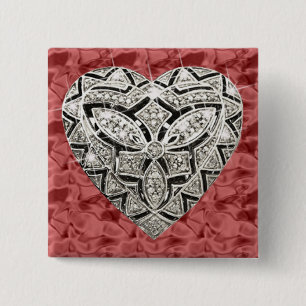 Badge Carré 5 Cm Bouton Coeur de Carré rouge élégant