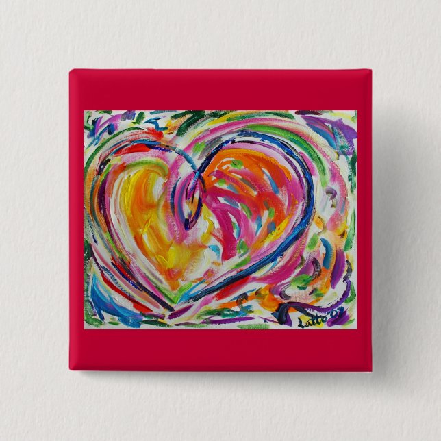 Badge Carré 5 Cm Bouton Coeur de joie (Devant)