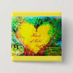 Badge Carré 5 Cm bouton coeur or 2