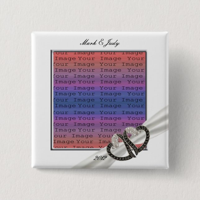 Badge Carré 5 Cm Bouton Coeurs Diamants Noir & Blanc (Devant)