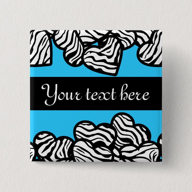 Badge Carré 5 Cm Bouton Coeurs Zebra (Devant)