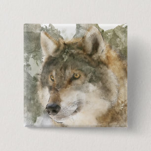Badge Carré 5 Cm Bouton cool d'aquarelle Wolf Pin