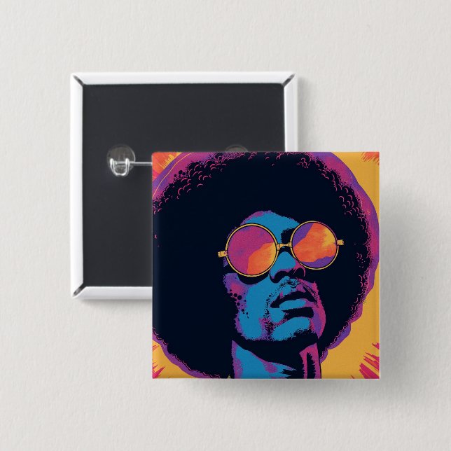 Badge Carré 5 Cm Bouton cool/Rétro (Devant & derrière)