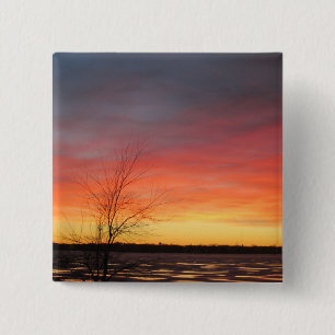Badge Carré 5 Cm Bouton Coucher du soleil sur le lac de glace