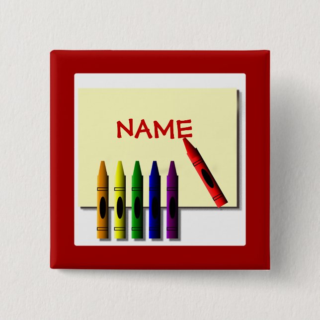 Badge Carré 5 Cm Bouton Crayons Couleur ma nom (Devant)