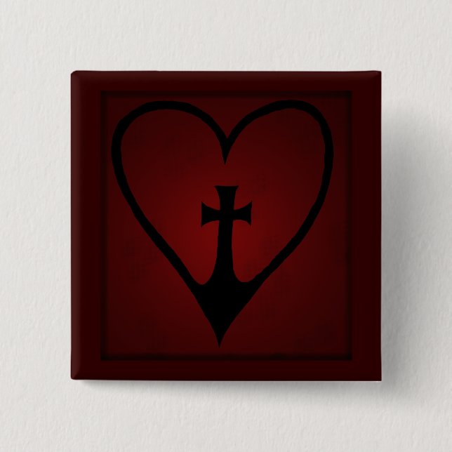 Badge Carré 5 Cm Bouton croisé de coeur de Kool (Devant)