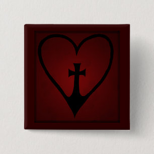 Badge Carré 5 Cm Bouton croisé de coeur de Kool
