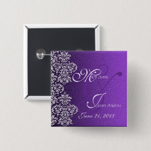 Badge Carré 5 Cm Bouton Damask Royal Purple Mariage
