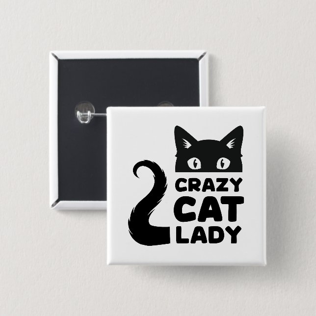 Badge Carré 5 Cm Bouton dame du chat fou (Devant & derrière)