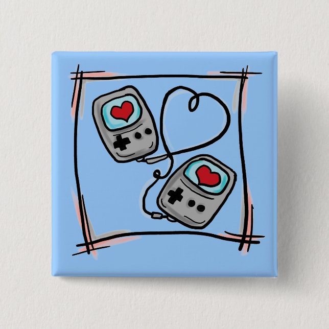 Badge Carré 5 Cm Bouton d'amour de Gamer (Devant)