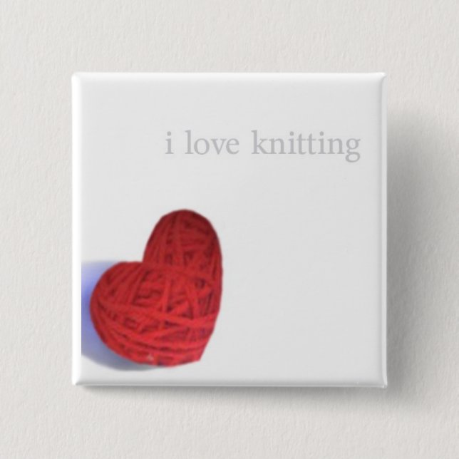 Badge Carré 5 Cm bouton d'amour de tricot (Devant)