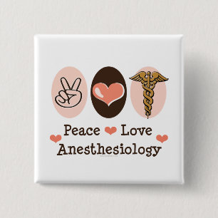 Badge Carré 5 Cm Bouton d'anesthésiologie d'amour de paix