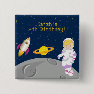 Badge Carré 5 Cm Bouton d'anniversaire de l'astronaute spatial