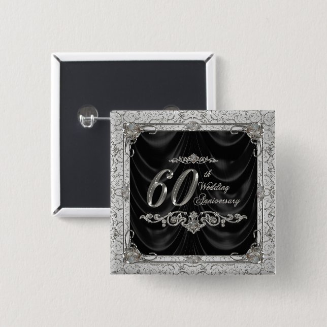 Badge Carré 5 Cm Bouton d'anniversaire de noces de diamant (Devant & derrière)