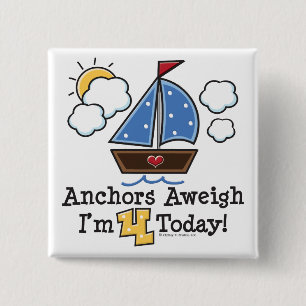 Badge Carré 5 Cm Bouton d'anniversaire de voilier Aweigh d'Ancres