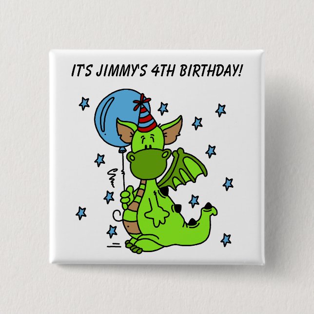 Badge Carré 5 Cm Bouton d'anniversaire du dragon customisé (Devant)
