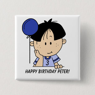 Badge Carré 5 Cm Bouton d'anniversaire du Garçon noir personnalisé