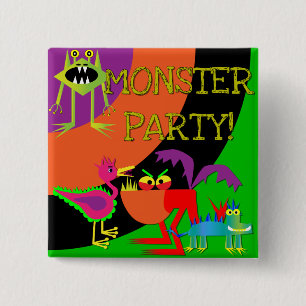Badge Carré 5 Cm Bouton d'anniversaire du Monster Party