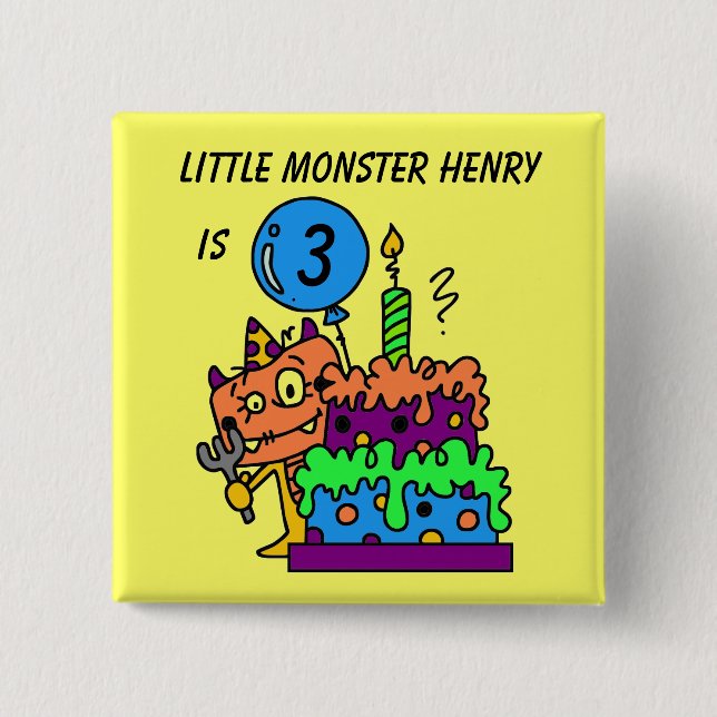 Badge Carré 5 Cm Bouton d'anniversaire du petit monstre customisé (Devant)