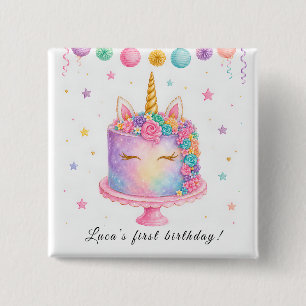 Badge Carré 5 Cm Bouton d'anniversaire Licorne