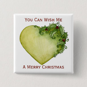 Badge Carré 5 Cm Bouton d'arbres de coeur de houx