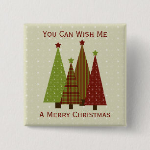 Badge Carré 5 Cm Bouton d'arbres de Noël de calicot