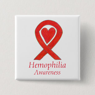 Badge Carré 5 Cm Bouton d'art cardiaque Hémophilie Red Awareness