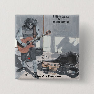 Badge Carré 5 Cm Bouton d'art Imaginaire de musicien de guitare Zom