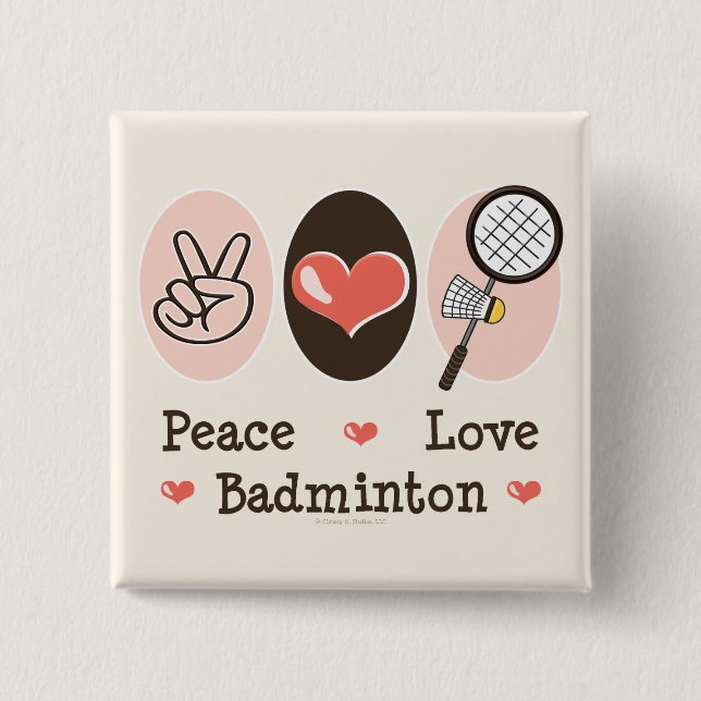 Badge Carré 5 Cm Bouton de badminton d'amour de paix (Devant)