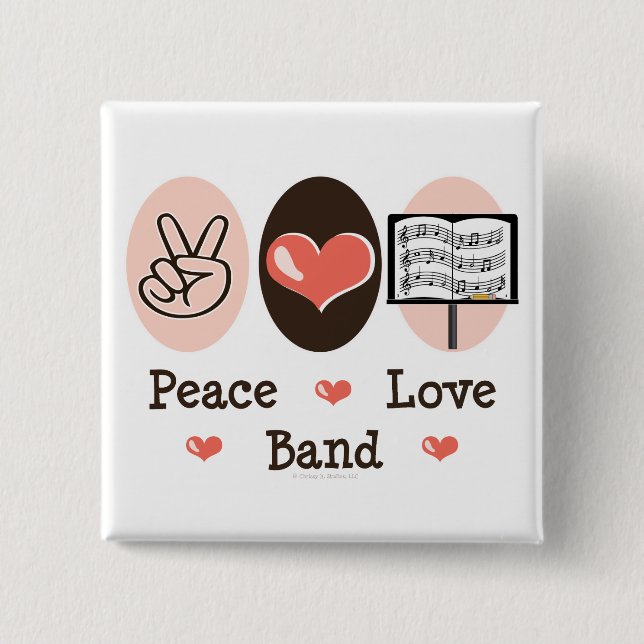 Badge Carré 5 Cm Bouton de bande Peace Love (Devant)