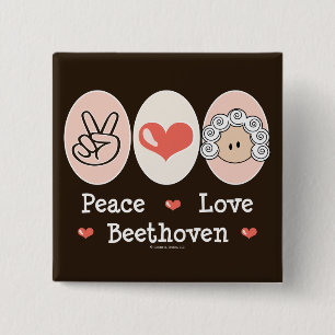 Badge Carré 5 Cm Bouton de Beethoven d'amour de paix