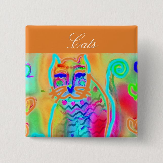 Badge Carré 5 Cm Bouton de bijouterie Tout le chats (Devant)