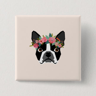 Badge Carré 5 Cm Bouton de Boston Terrier