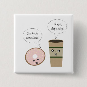 Badge Carré 5 Cm Bouton de café et de beigne gratuit