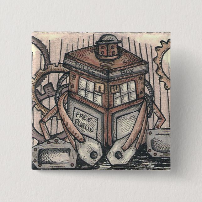 Badge Carré 5 Cm Bouton de caractère de Steampunk (Devant)