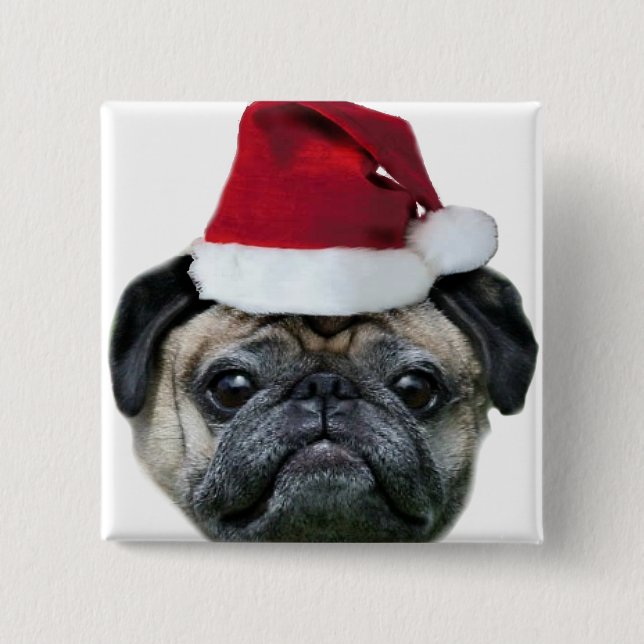 Badge Carré 5 Cm Bouton de carlin de Noël (Devant)