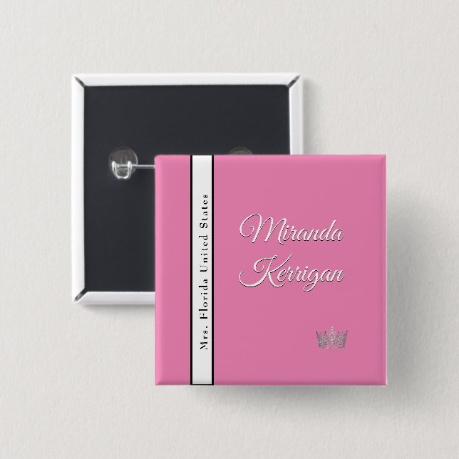 Badge Carré 5 Cm Bouton de ceinture de reines de beauté | Couronne  (Devant & derrière)