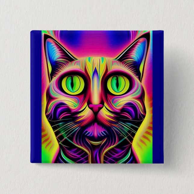 Badge Carré 5 Cm bouton de chat curieux (Devant)