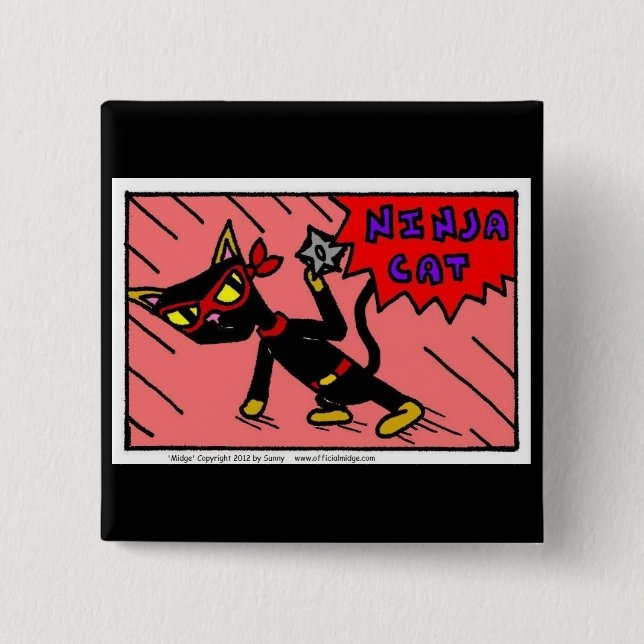 Badge Carré 5 Cm Bouton de chat Mel NINJA (Devant)