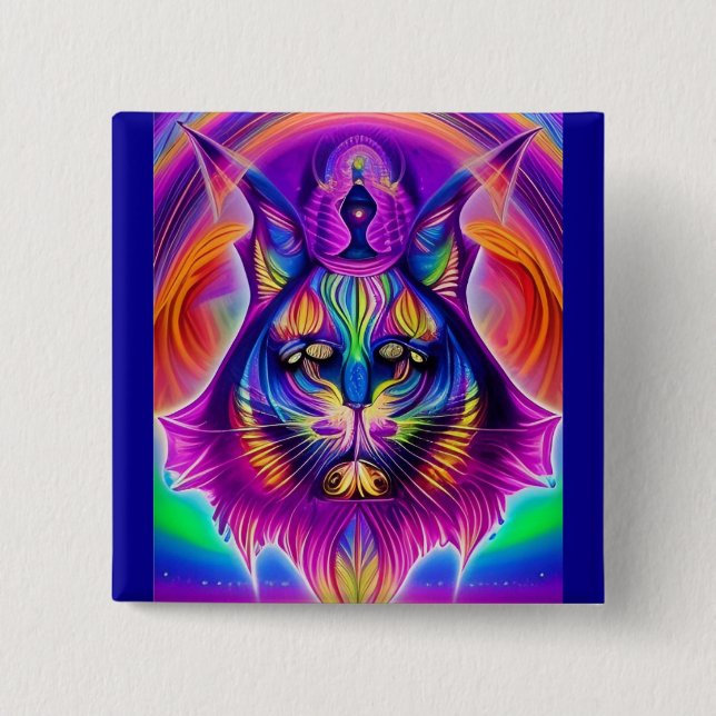 Badge Carré 5 Cm bouton de chat mystique (Devant)