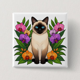 Badge Carré 5 Cm bouton de chat siamois tropical