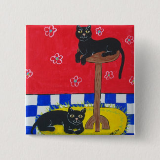 Badge Carré 5 Cm Bouton de chats noirs